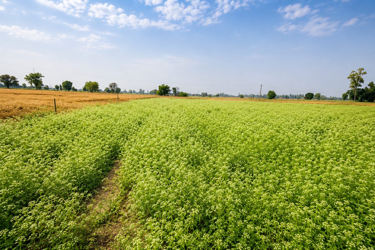 Celery crop beside a wheat field